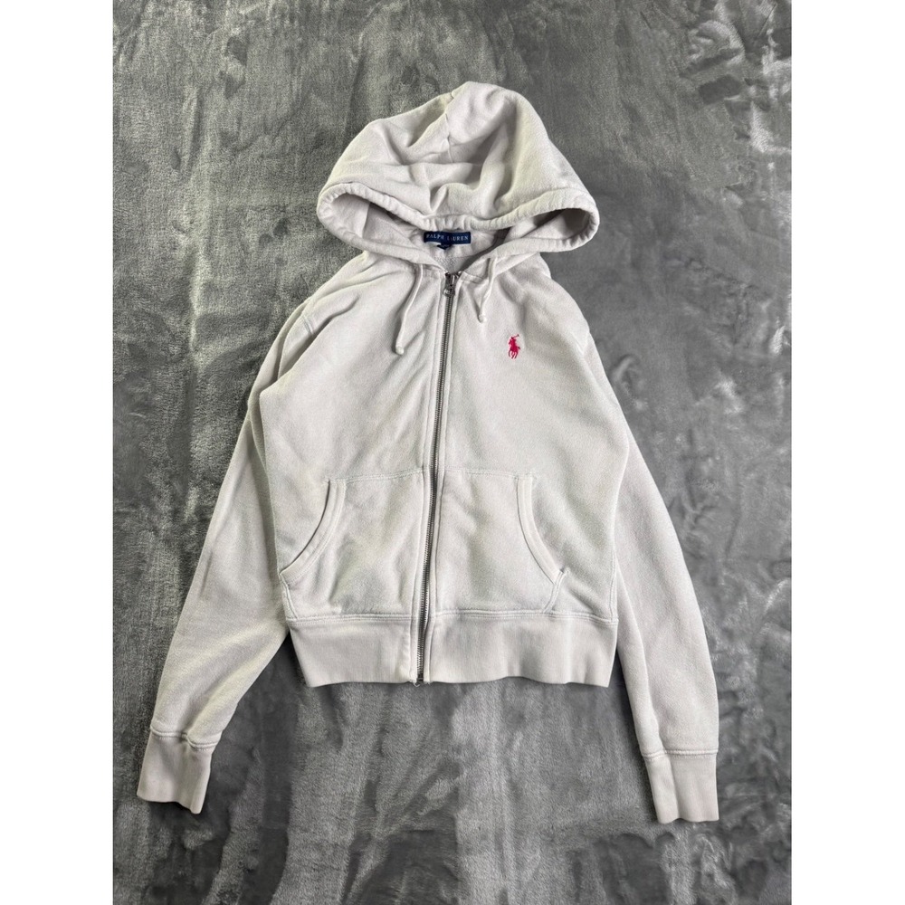 Polo Ralph Lauren Full Zip Hoodie Women's M Gray French Terry Pink Pony Logo
